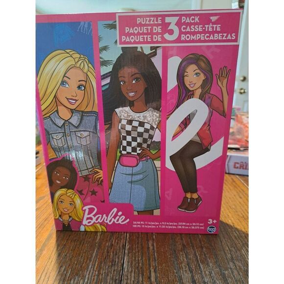 New 2022 Barbie TCG Toys Three Pack Jigsaw Puzzles 24pc 48pc 100pc Girls Toy - Picture 1 of 3